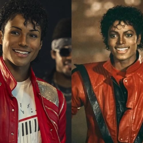 1 de 1 Montagem colorida e comparativa com foto de Jafaar Jackson no filme Michael e Michael Jack...